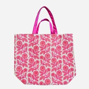 GOOSEBERRY MOON ~ Oversize Pink Floral Canvas Tote w/Water Resistant Interior